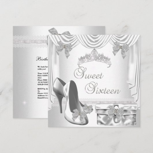 Invitation Doux 16 16e Anniversaire Argent Blanc (Devant / Derrière)