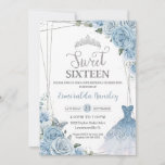 Invitation Doux 16 Anniversaire Bleu Floral Rose robe<br><div class="desc">Personnalisez cette adorable invitation Sweet 16 Anniversaire avec son propre libellé facilement et rapidement,  appuyez simplement sur le bouton customiser pour réorganiser et formater le style et le placement du texte. Objets correspondants disponibles en magasin ! c) Le Happy Cat Studio</div>