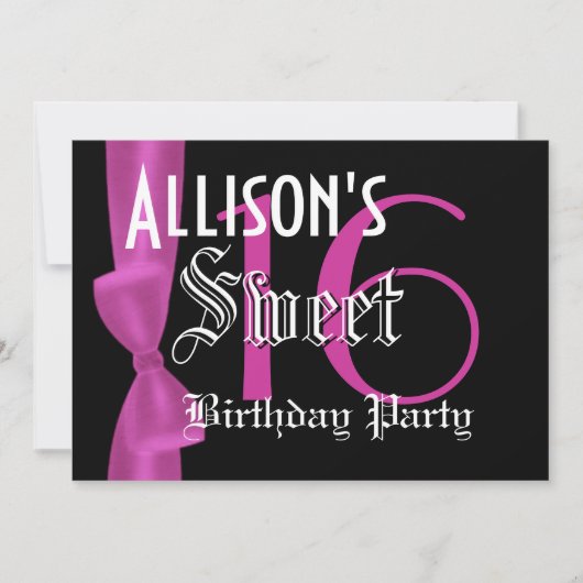 Invitation Doux 16 Anniversaire Faux Fuchsia Bow rose (Devant)