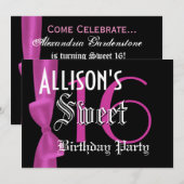 Invitation Doux 16 Anniversaire Faux Fuchsia Bow rose (Devant / Derrière)