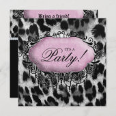 Invitation Doux 16 Anniversaire Fête Cute Leopard Pink Wild (Devant / Derrière)