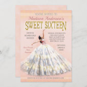 Invitation Doux 16 Anniversaire Robe Robe Rosée Rose Or (Devant / Derrière)