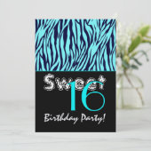 Invitation Doux 16 Anniversaire Zebra Stripes Midnight Blue A (Debout devant)