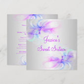 Invitation Doux 16 Anniversaires Silver & Pink Purple Blue Sw (Devant / Derrière)