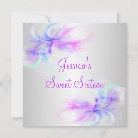 Invitation Doux 16 Anniversaires Silver & Pink Purple Blue Sw (Devant)