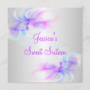 Invitation Doux 16 Anniversaires Silver & Pink Purple Blue Sw