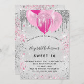 Invitation Doux 16 ans argent rose parties scintillant poussi (Devant / Derrière)