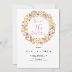 Invitation Doux 16 Aquarelle rose Floral Anniversaire
