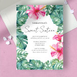 Invitation Doux 16 Aquarelle rose Floral Tropical<br><div class="desc">Célébrez dans le style avec cette élégante invitation Sweet 16, parfait pour une fête moderne et tropicale piscine luau. Doté des mots "Sweet sixteen" dans un script manuscrit chic, ce design allie sophistication et ambiance tropicale, idéale pour ceux qui planifient une fête sur la plage de luau tiki ou une...</div>