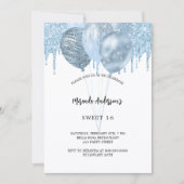 Invitation Doux 16 ballons bleu blanc gouttes de parties scin (Devant)