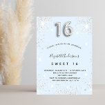 Invitation Doux 16 bébé bleu parties scintillant argent pouss<br><div class="desc">Une invitation moderne, élégante et glamour pour une soirée Sweet 16, 16e anniversaire de fille. Un arrière - plan bleu bébé, décoré avec de la poussière de parties scintillant fausse argent. Personnalisez et ajoutez votre nom et les détails de votre fête. Le numéro 16 est écrit avec une police de...</div>