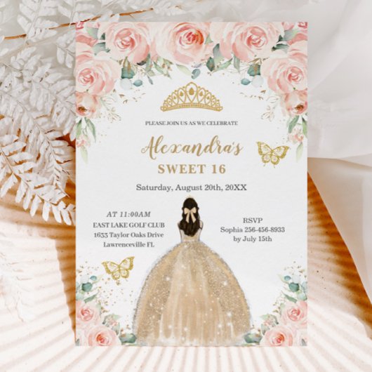 Invitation Doux 16 Blush Floral Champagne robe Princesse