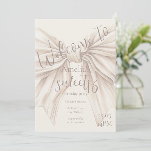 Invitation Doux 16 Bow Beige Aquarelle (Debout devant)