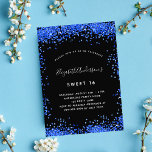 Invitation Doux 16 étincelles noires bleu royal<br><div class="desc">Une invitation à la fête de 16e anniversaire de Sweet 16, fillette et tendance. Un arrière - plan noir chic. Décoré de parties scintillant en faux bleu royal, brille. Personnalisez et ajoutez un nom et des détails du parti. Le nom est écrit avec un script de style écrit à la...</div>