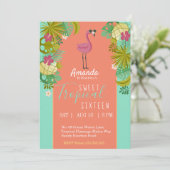 Invitation Doux 16 Flamant rose d'anniversaire Luau Palm Tree (Debout devant)
