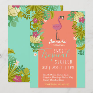 Invitation Doux 16 Flamant rose d'anniversaire Luau Palm Tree