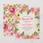 Invitation Doux 16 Fleurs Aquarelle Jaune Rose (Devant / Derrière)