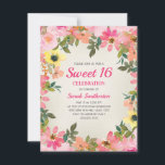 Invitation Doux 16 Fleurs Aquarelle Jaune Rose<br><div class="desc">Joli rose et jaune aquarelle floral Sweet 16 anniversaire invitation pour les filles. Personnalisez avec votre nom et votre date de fête et d'autres informations importantes.</div>