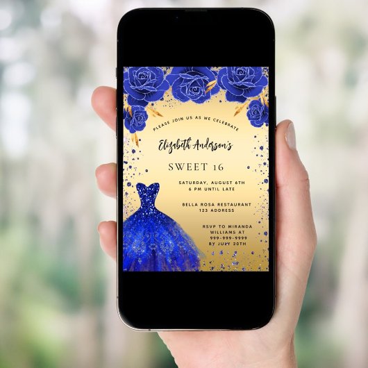 Invitation Doux 16 fleurs de parties scintillant en or bleu r