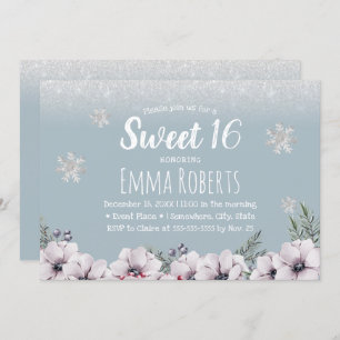 Invitation Doux 16 flocons de neige bleus d'hiver