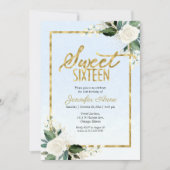 Invitation Doux 16 Floral Blanc Sur Bleu Dusty (Devant)