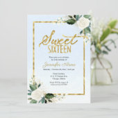 Invitation Doux 16 Floral Blanc Sur Bleu Dusty (Debout devant)