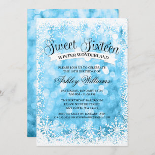 Invitation Doux 16 Hiver Wonderland Bleu Parties scintillant 