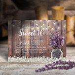 Invitation Doux 16 Lavande Rustique Lumières à cordes de jarr<br><div class="desc">Lavande Rustique Floral Jar & String Lights Sweet 16 Invitations.</div>