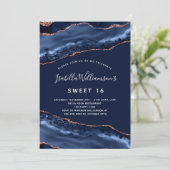 Invitation Doux 16 marbre agate marine bleu rose or (Debout devant)