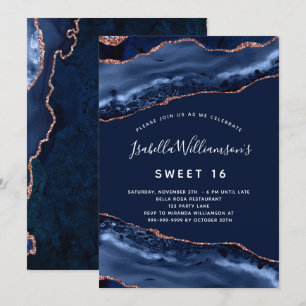 Invitation Doux 16 marbre agate marine bleu rose or