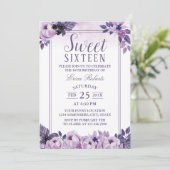 Invitation Doux 16 Partie Elégante Aquarelle violet Floral (Debout devant)