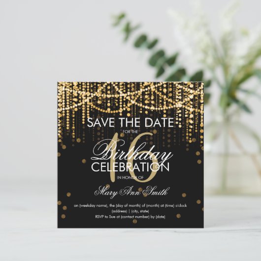 Invitation Doux 16 Parties "Enregistrer La Date" Gold String  (Debout devant)