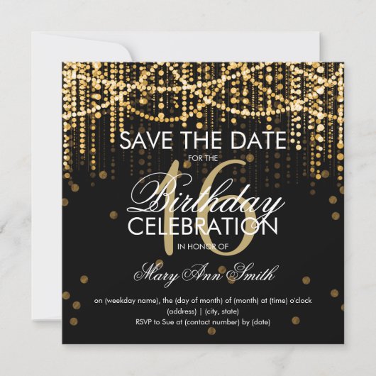Invitation Doux 16 Parties "Enregistrer La Date" Gold String  (Devant)