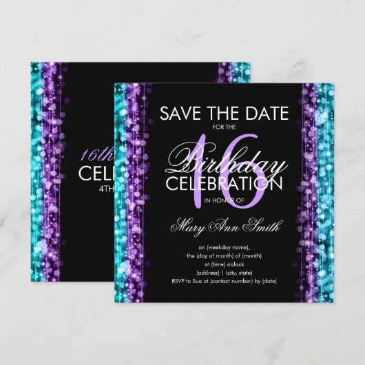 Invitation Doux 16 Parties Sauvegardez La Date Éclatez Violet (Devant / Derrière)