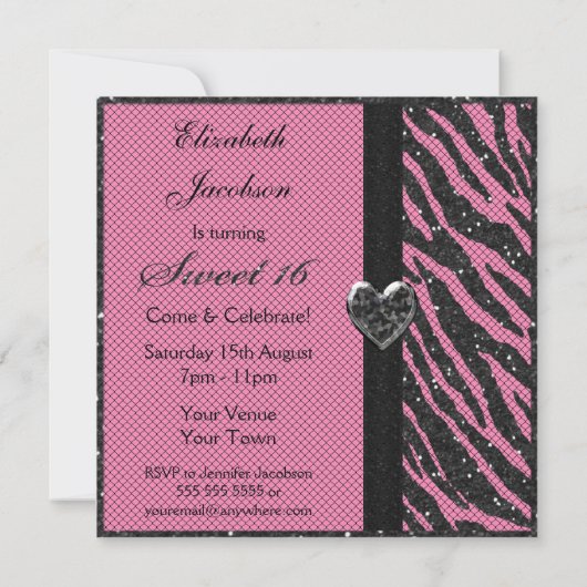 Invitation Doux 16 Parties scintillant en forme de zèbre, bij (Dos)