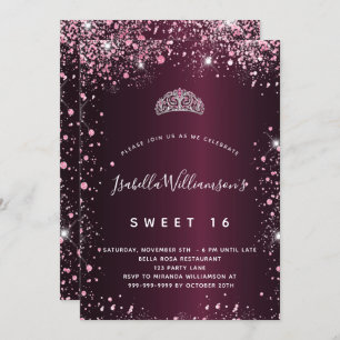 Invitation Doux 16 parties scintillant rose bordeaux tiara