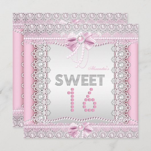 Invitation Doux 16 Perles Blanches Plutôt Rose Lace Bow (Devant / Derrière)