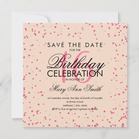 Invitation Doux 16 points de Parties scintillant Rose Gold Bl (Devant)