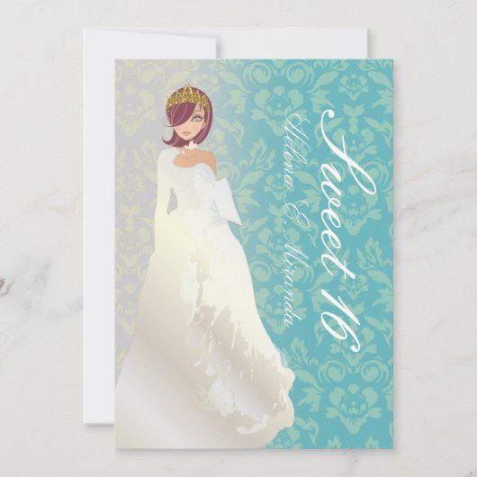Invitation Doux 16/ princesse + damas turquoise (Devant)