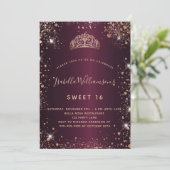 Invitation Doux 16 rose bordeaux parties scintillant or tiara (Debout devant)