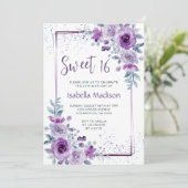 Invitation Doux 16 Rose d'aquarelle violet cadre Floral (Debout devant)