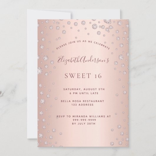 Invitation Doux 16 rose en or sprinkle (Devant)