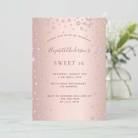 Invitation Doux 16 rose en or sprinkle (Debout devant)
