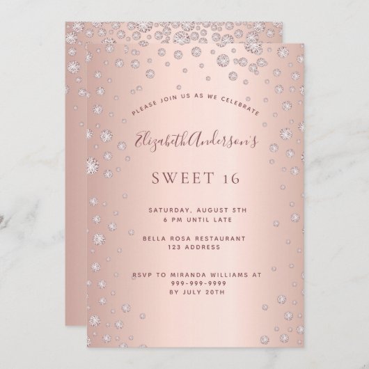 Invitation Doux 16 rose en or sprinkle (Devant / Derrière)