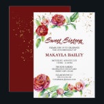 Invitation Doux 16 Roses Rouges Vintages Or Confetti Floral<br><div class="desc">Sweet 16 Invitation à célébrer le 16e anniversaire d'une jeune femme spéciale. Cette élégante invitation à la floraison présente sur un arrière - plan blanc des fleurs roses vintages rouge foncé et rose. Cette aquarelle à motifs floraux présente de délicats rosebuds qui fleurissent dans de beaux roses avec un éclat...</div>