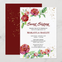 Doux 16 Roses Rouges Vintages Or Confetti Floral