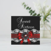Invitation Doux 16 Rouge Dentelle Argent Noir Léopard Anniver (Debout devant)