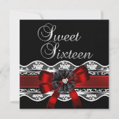 Invitation Doux 16 Rouge Dentelle Argent Noir Léopard Anniver (Devant)