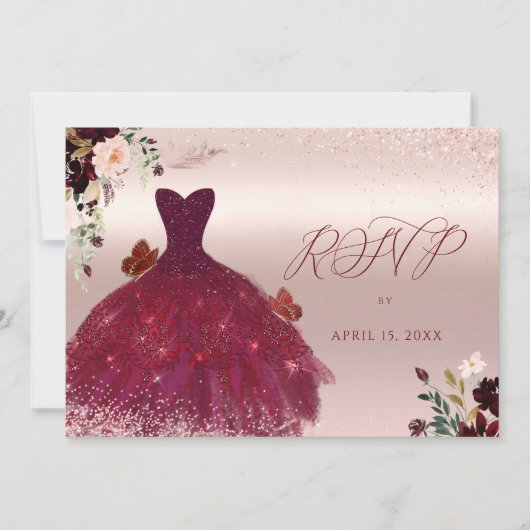 Invitation Doux 16 RSVP Blush Bourgogne Aquarelle Fleurs (Devant)