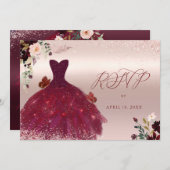 Invitation Doux 16 RSVP Blush Bourgogne Aquarelle Fleurs (Devant / Derrière)